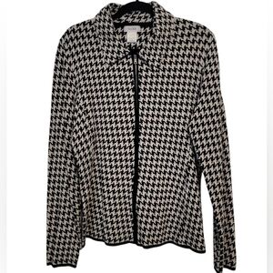 Kate Hill Houndstooth Knit Zip Front Jacket
